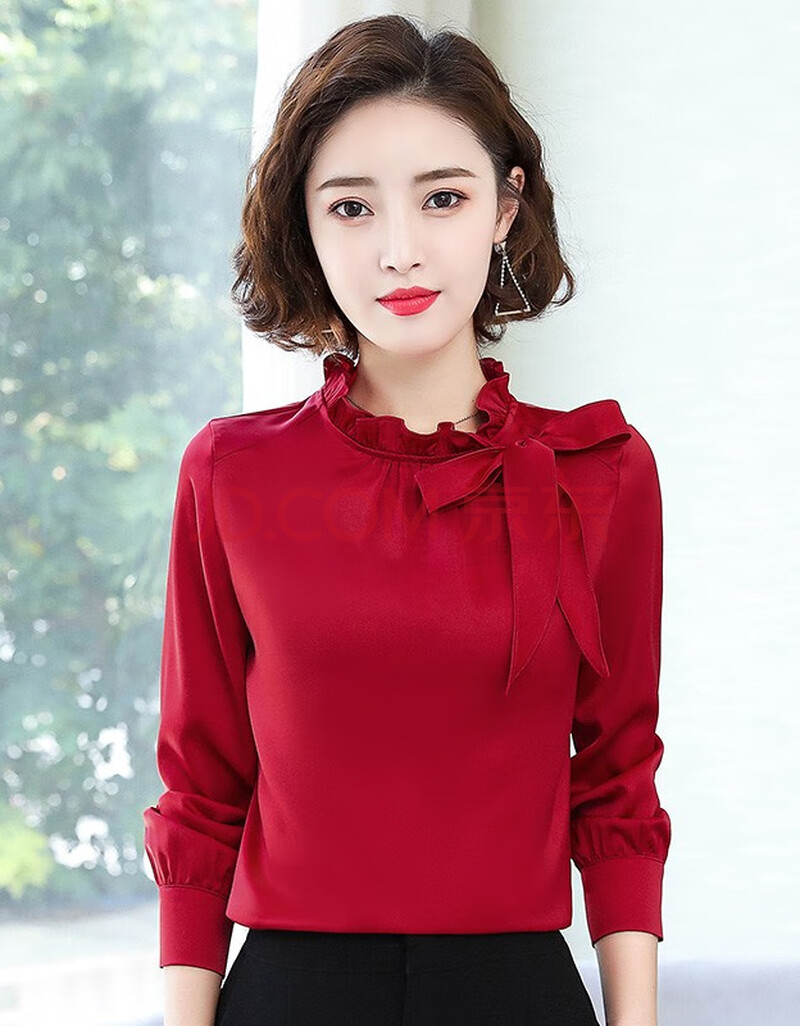 2020春装春季新款立领长袖衬衫女白色蝴蝶结上衣职业装