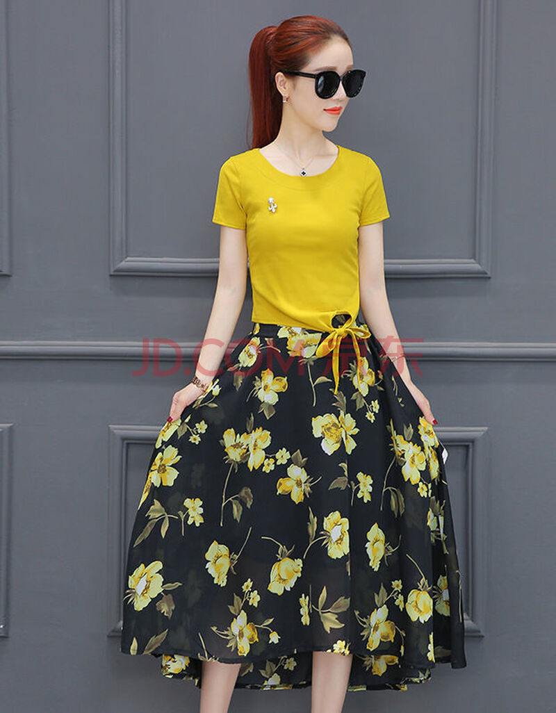 夏季中长款连衣裙2020新款女装潮夏天韩版修身裙子两件套套装时髦