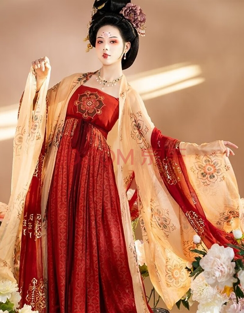 汉服女唐制诃子裙超仙中国风套装古风绣花烫金唐装两件套装 海棠私语