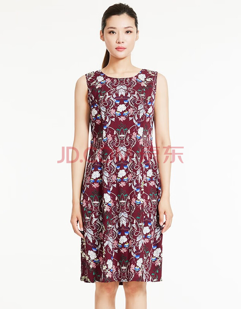 赛斯特女装新款夏季无袖中长圆领连衣裙 b0530 红花 cl(170/96)