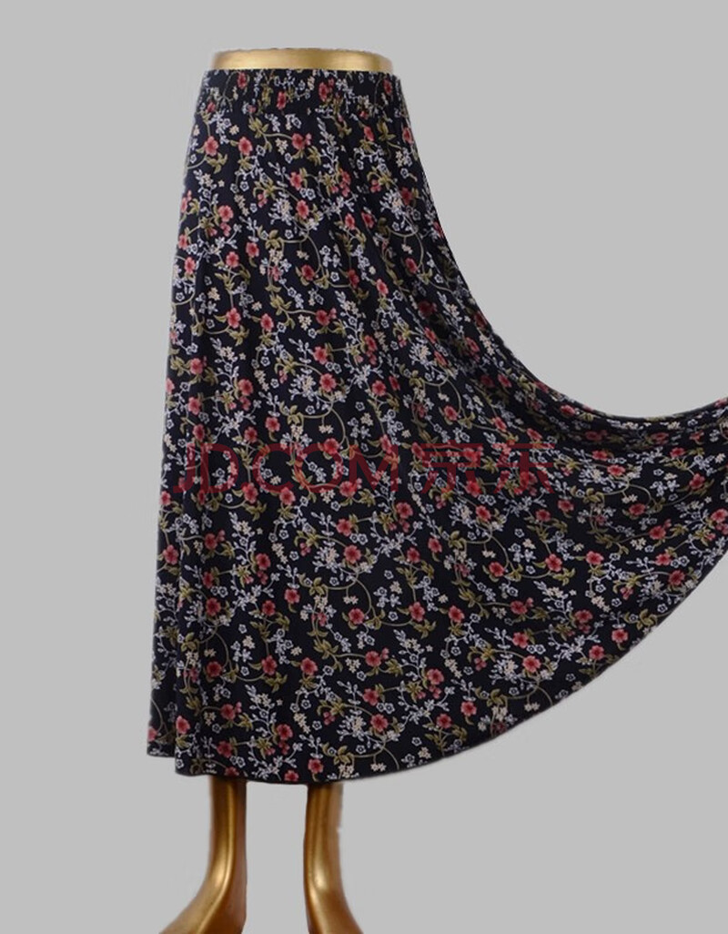 夏季中老年半身长裙优雅文艺棉绸大摆裙妈妈装碎花人造棉跳舞裙子 5号