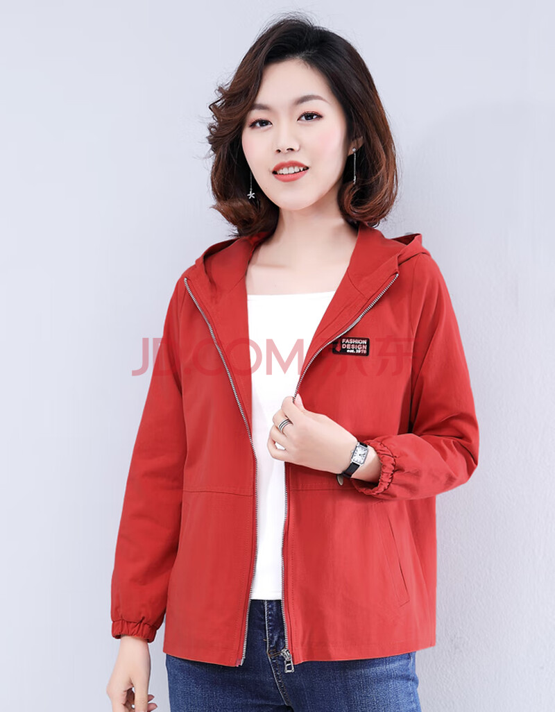 妈妈外套女短款2020秋季新款中老年女装大码宽松休闲夹克上衣纯棉 橘