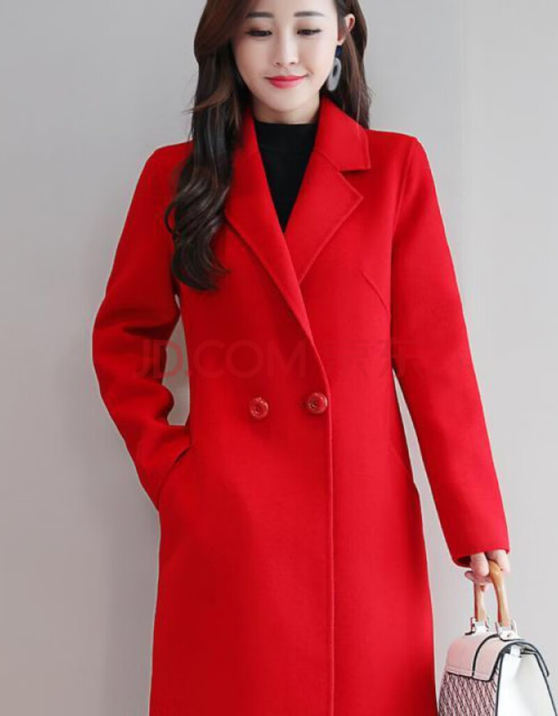 好质量双面尼毛呢大衣女中长款2020秋冬新款呢子外套女sn1915 红色 s