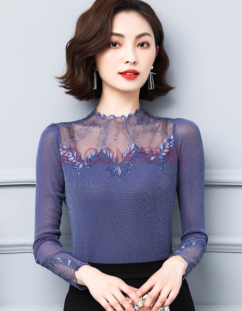 性感女士打底衫长袖新款春秋天蕾丝秋冬款小衫洋气的雷丝上衣淑女薄款