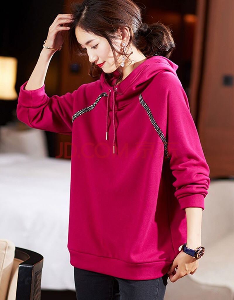 卿依瑟 加绒加厚卫衣女2020冬装新款抽绳连帽宽松加绒加厚减龄时尚