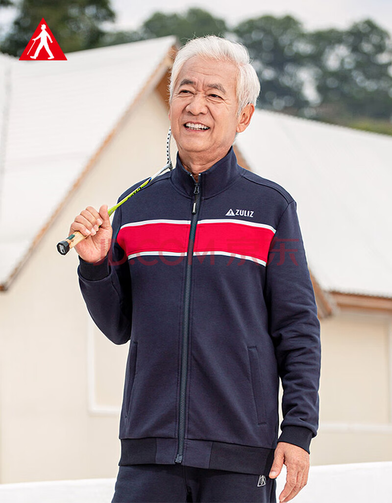 足力健中老年人2021新品春秋款外套男爷爷运动夹克衣服新疆棉花爸爸装