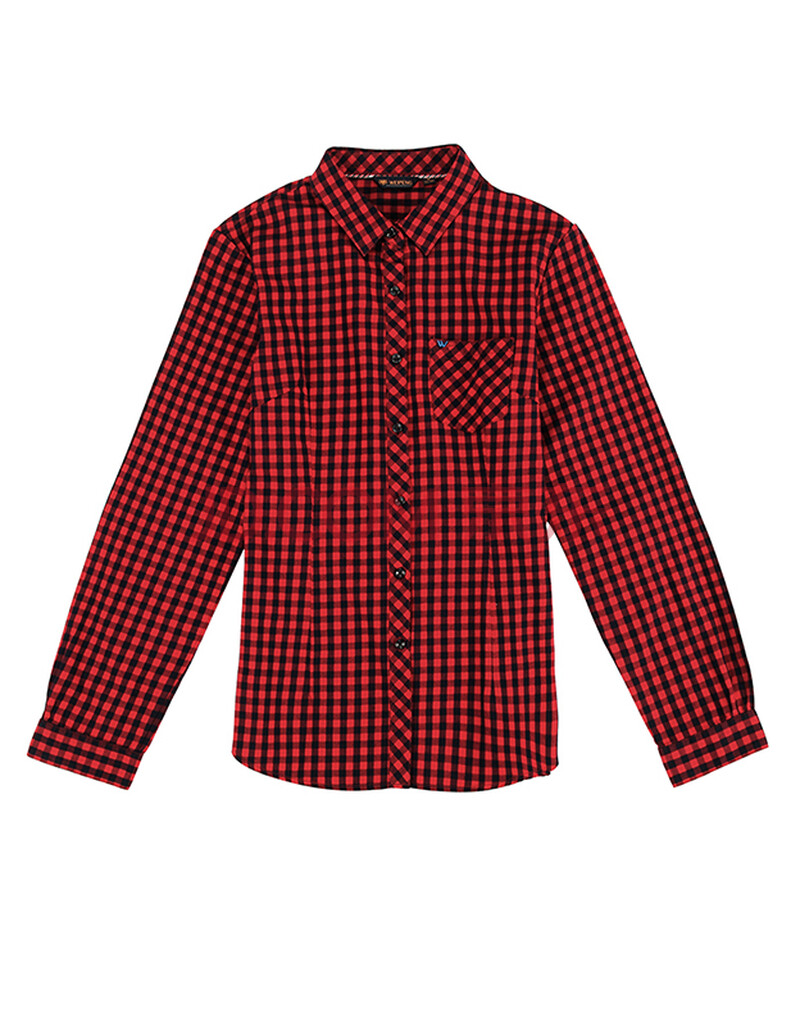 威鹏纯棉休闲衬衫女长袖格子方领薄款透气免烫衬衣秋季h43021 红色 xl