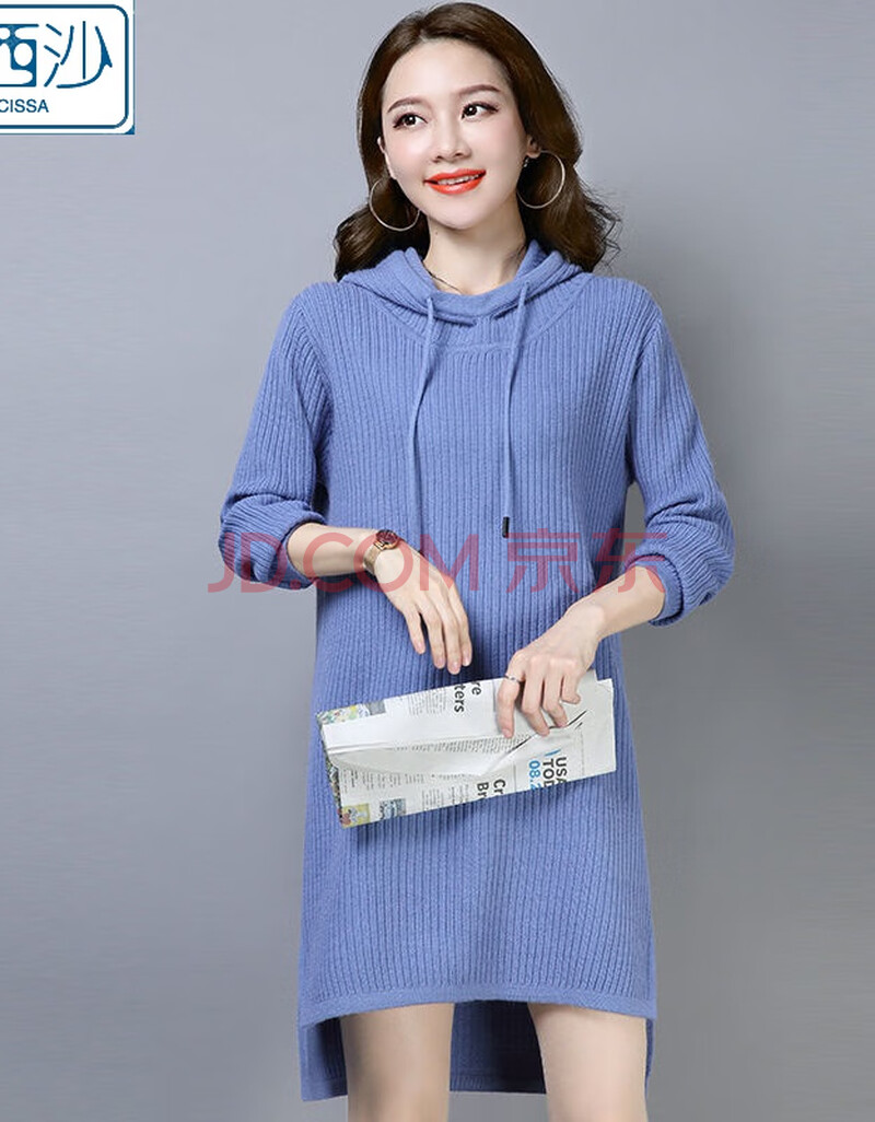 2020年冬季冬新款女装中长款连帽针织衫卫衣套头打底衫毛衣外套毛衣