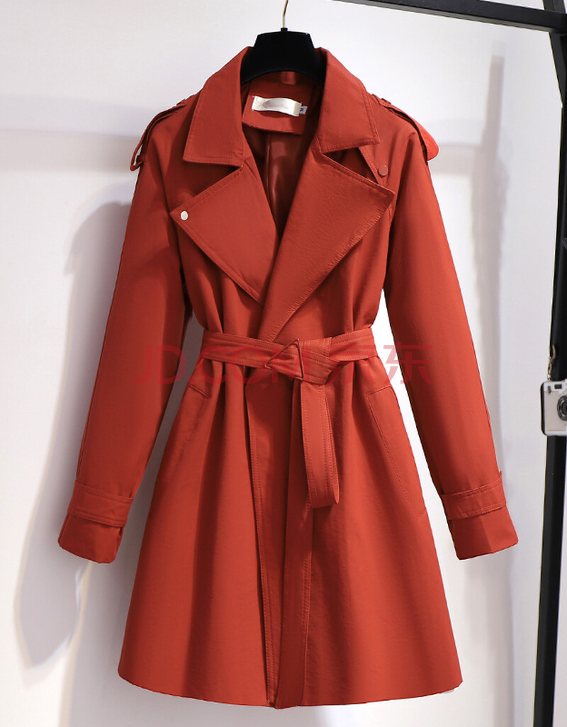 木宸红色风衣女中长款小个子秋装2020新款时尚潮流英伦风收腰修身大衣