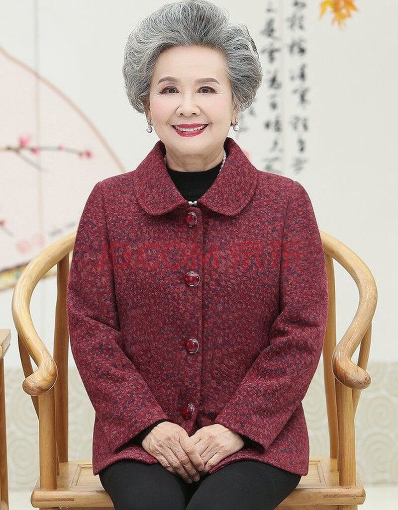 女装 中老年女装 莫代尔 【中老年】轻奢奶奶毛呢外套60周岁以上中