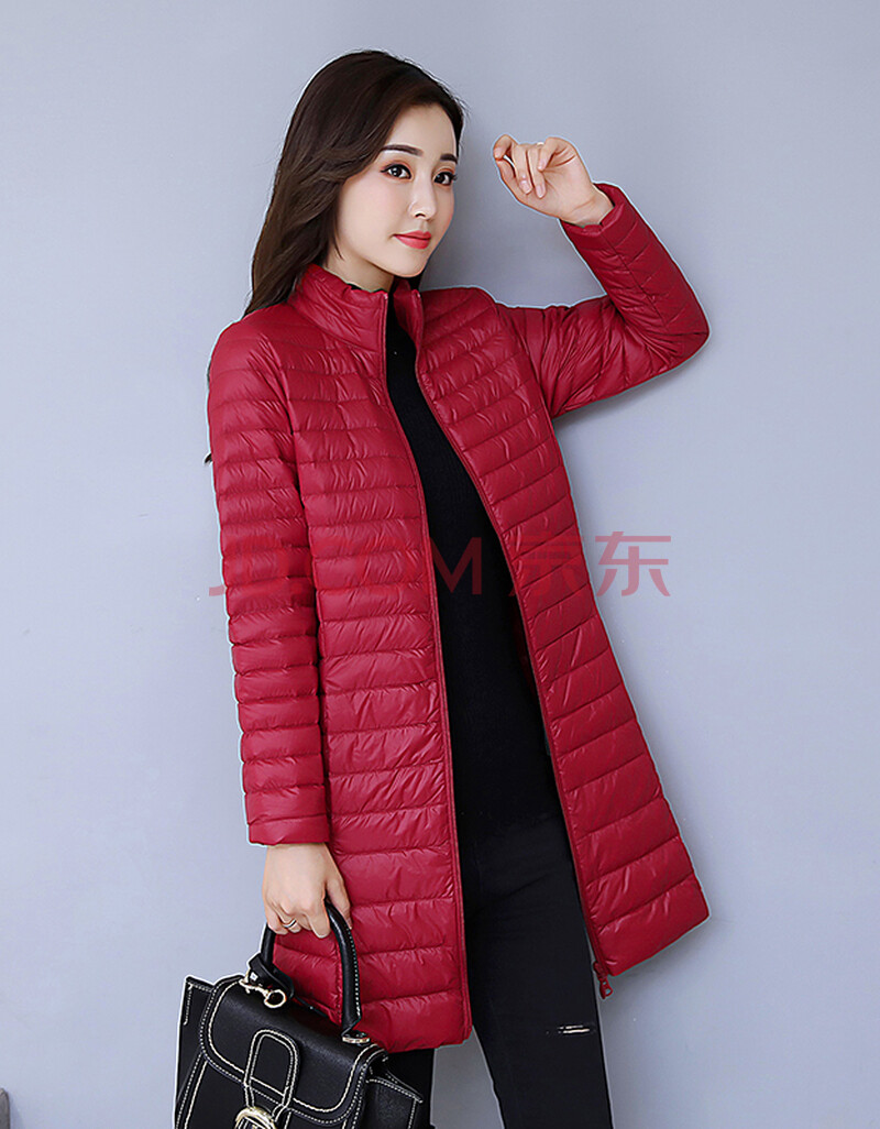 minanser2021秋冬新款超薄羽绒服女中长款修身轻薄款立领时尚白鸭绒潮