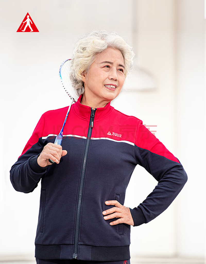 足力健运动服外套中老年妈妈装女2021秋季新疆棉花奶奶装 活力红(上衣