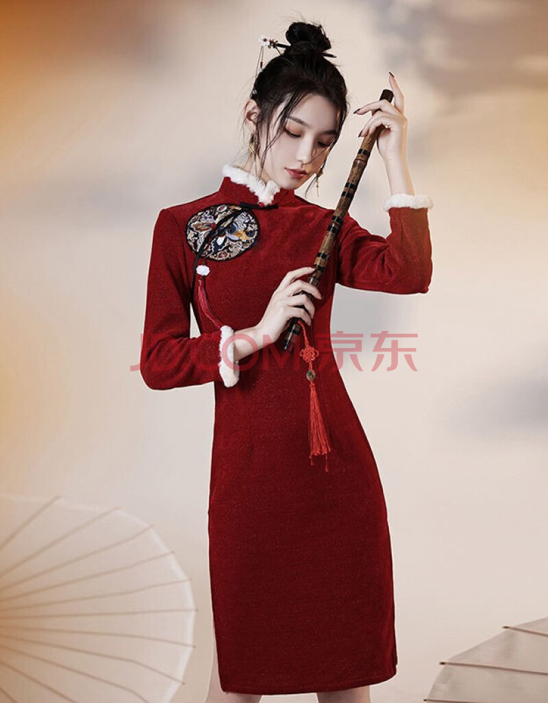 拜年服女成人红色新年旗袍女唐装拜年服女大人过年冬款加厚女装中国风