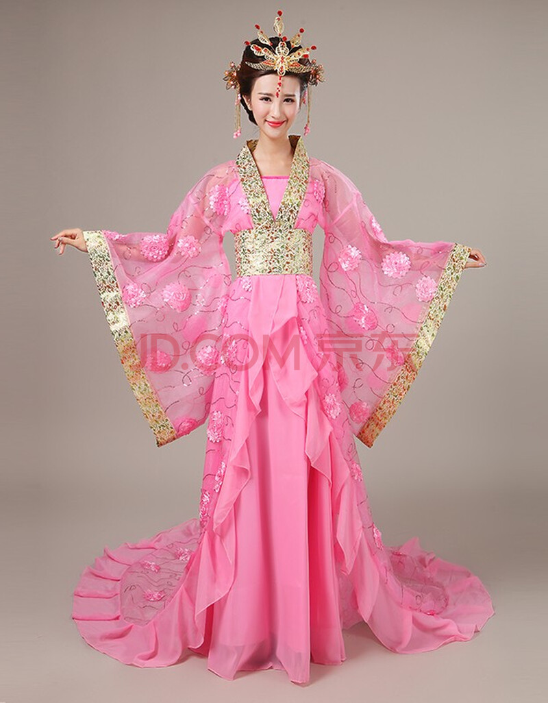 展缘古装贵妃拖尾服装仙女唐装古代女式服装演出服汉服女公主舞蹈服装