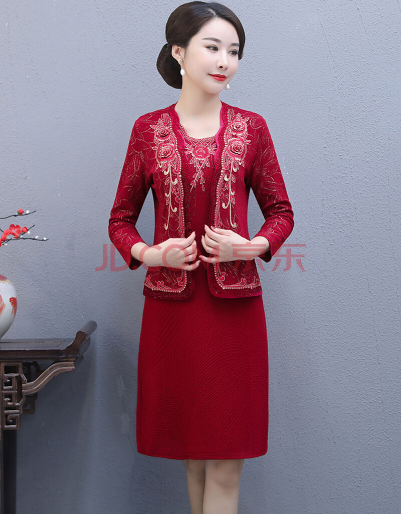 装婚庆参加婚礼妈妈礼服两件套连衣裙高贵结婚喜婆婆洋气婚宴装春装