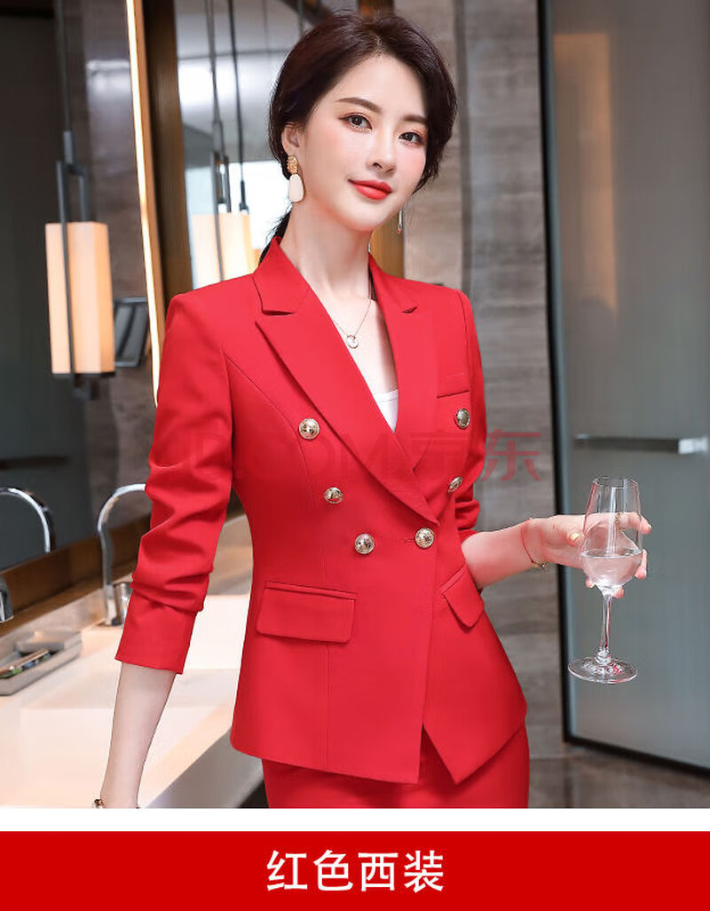 女秋冬新款高端气质女神范职业装西装上班正装工作服 单件红色西装 s