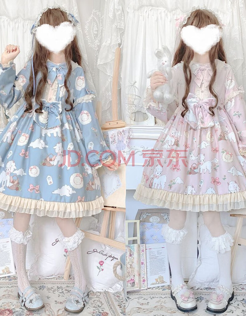 原创正版lolita洛丽塔轻lo软妹学生日常长袖连衣裙现货 蓝色连衣裙 l