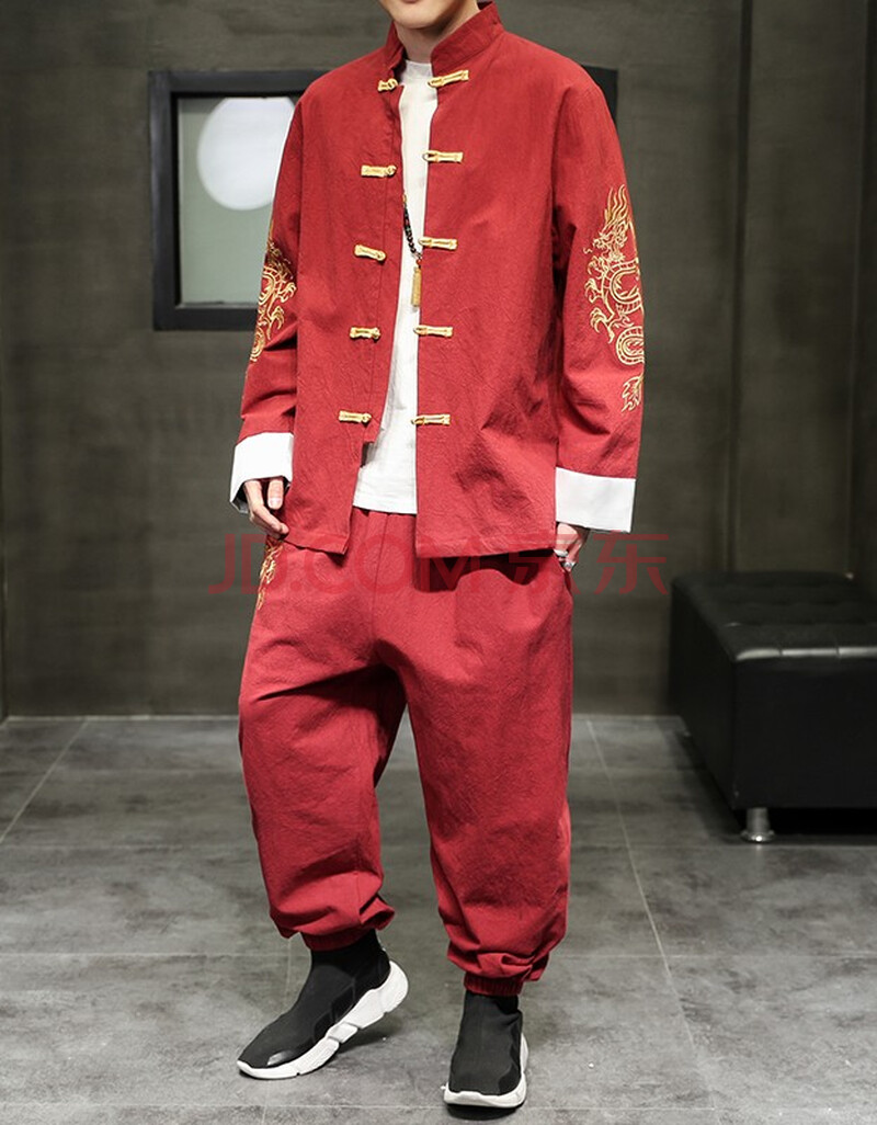 蒂豪普斯 汉服男 中国风唐装男道袍古装古风棉麻亚麻开衫 斗篷仙气