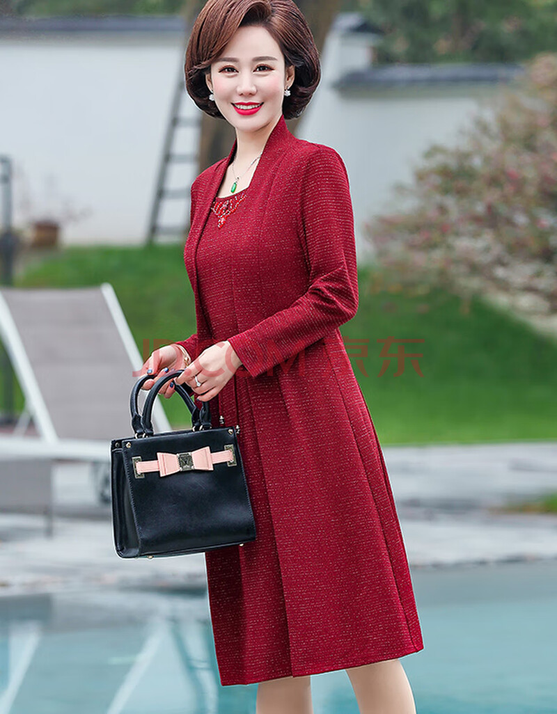 婆婆穿的高档喜服喜婆婆婚宴服装年轻版婚礼宴晚礼服两件套气质连衣裙