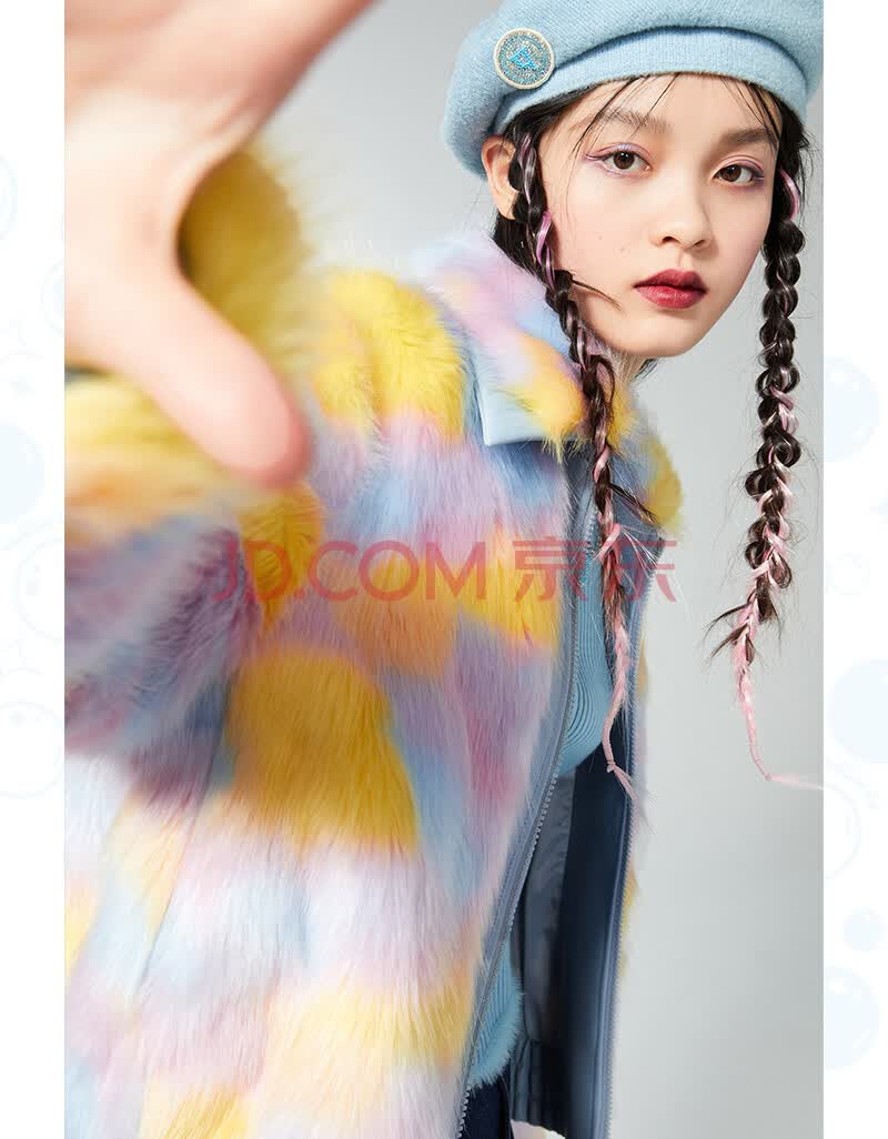 【洛天依联名】太平鸟毛毛外套女2020冬装新款短款宽松彩色短外套