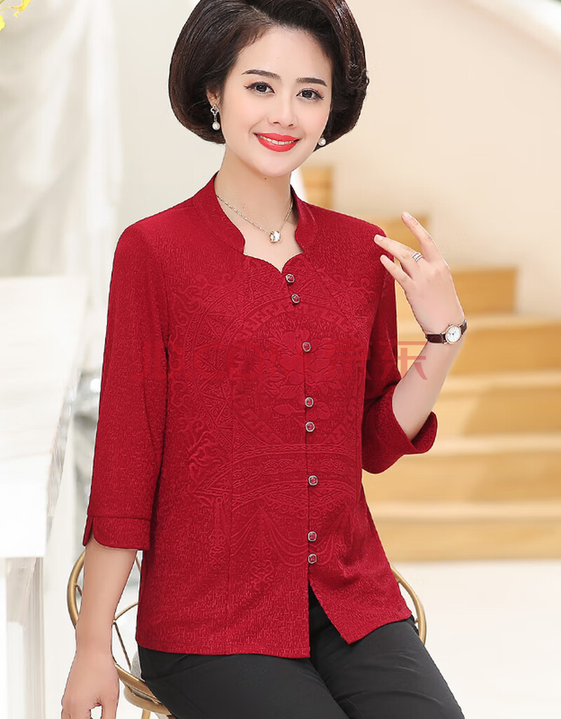 新款妈妈春装套装上 衣衣服洋气结婚礼服高贵喜婆婆婚宴装婚礼 红色