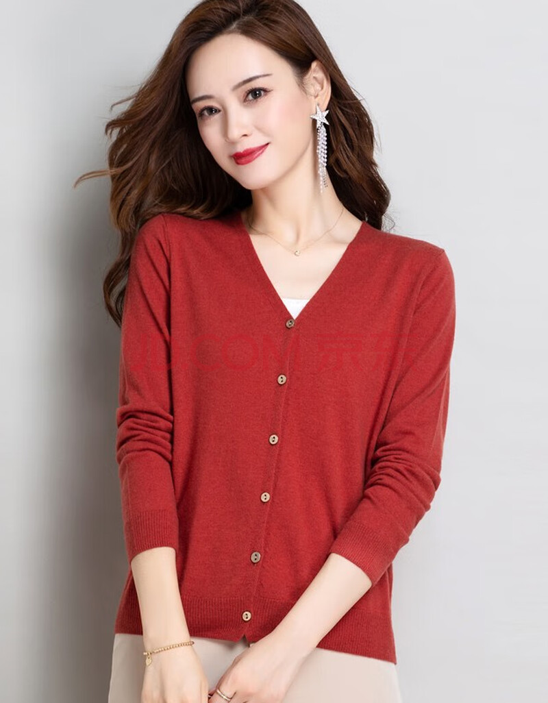 泊荣仕佳 100%羊毛开衫 2021年新款女装春秋外搭短款薄款外套 妃红 m