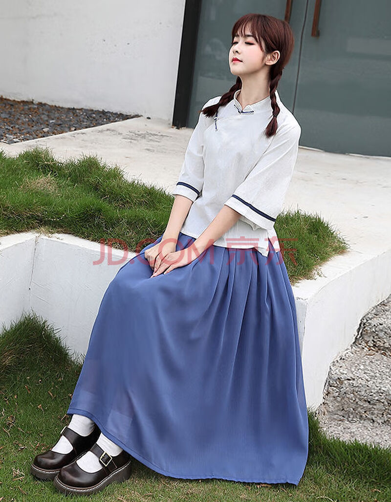 候七爷民国风复古女装学生毕业班服五四青年演出服中国风棉麻旗袍茶艺