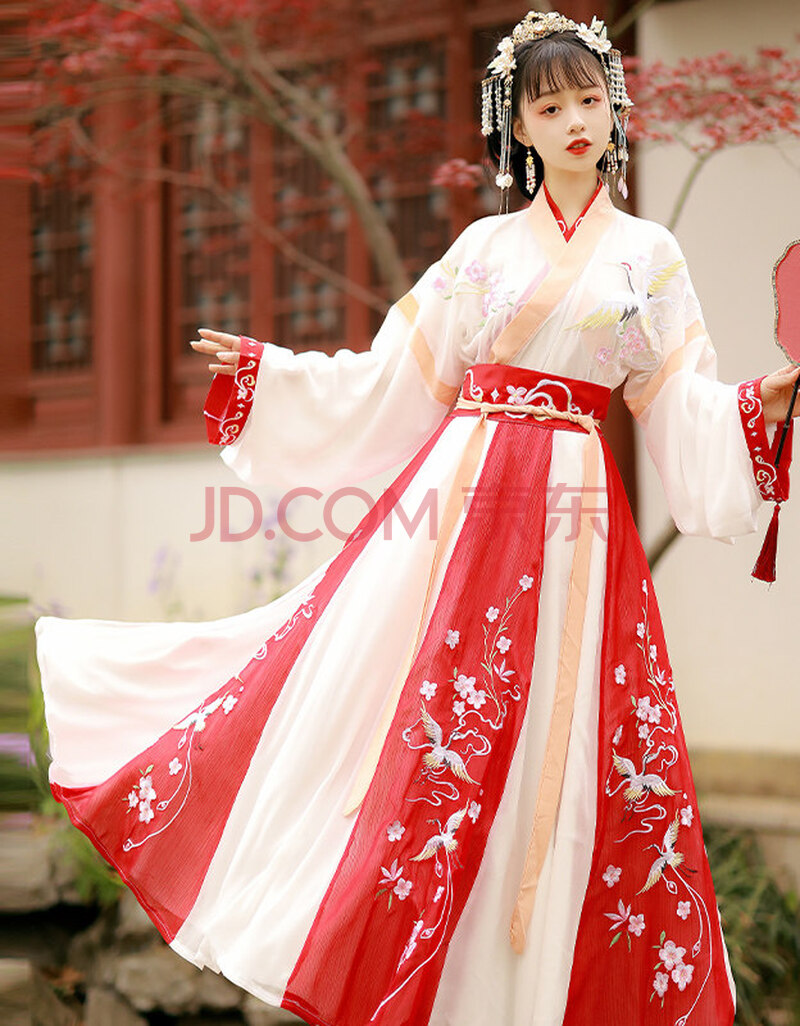成人仙气古风晋制齐腰襦绣裙学生日常交领夏季薄款演出服 红色裙摆6米