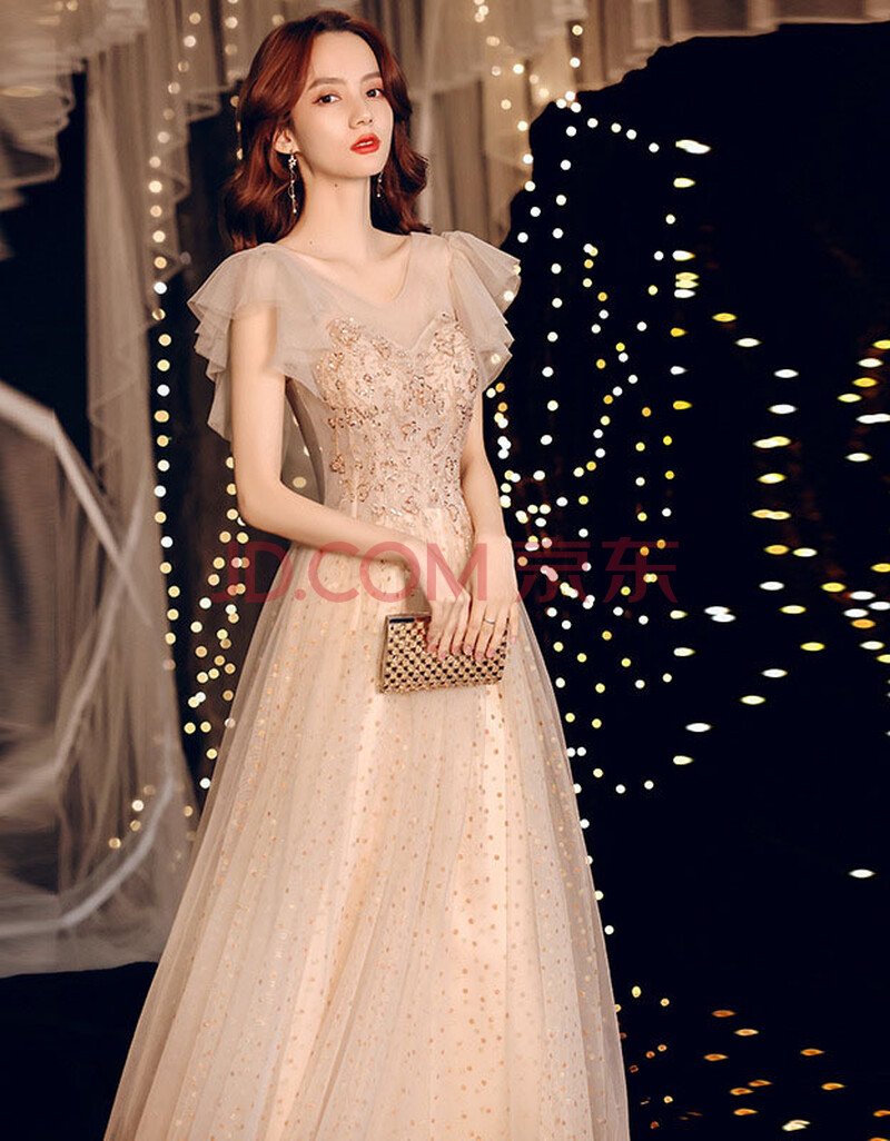 生日宴会礼服裙女款夏晚礼服2021新款气质香槟色优雅宴会仙气梦幻森系