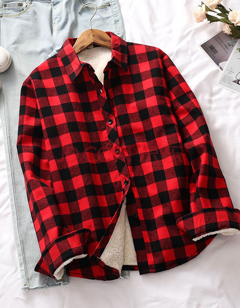 【2021秋季新品】加厚保暖格子衬衫女长袖纯棉磨毛百搭学生羊羔绒