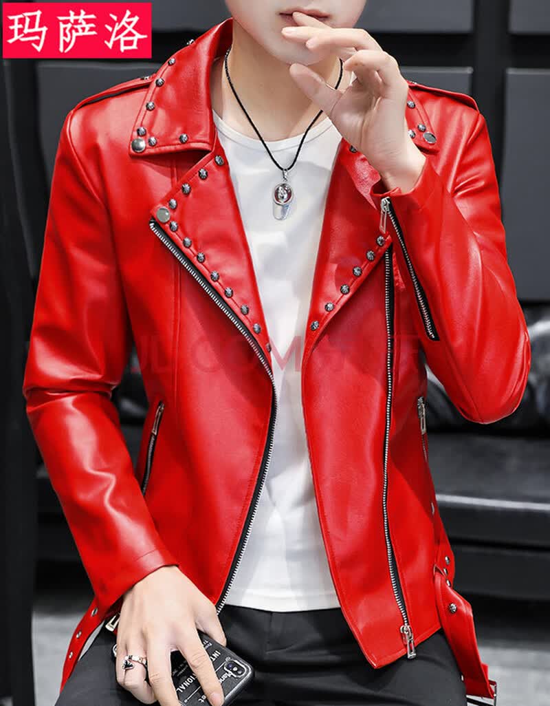 玛萨洛皮衣男士个性潮流帅气2021新款铆钉pu皮夹克春秋季修身机车服