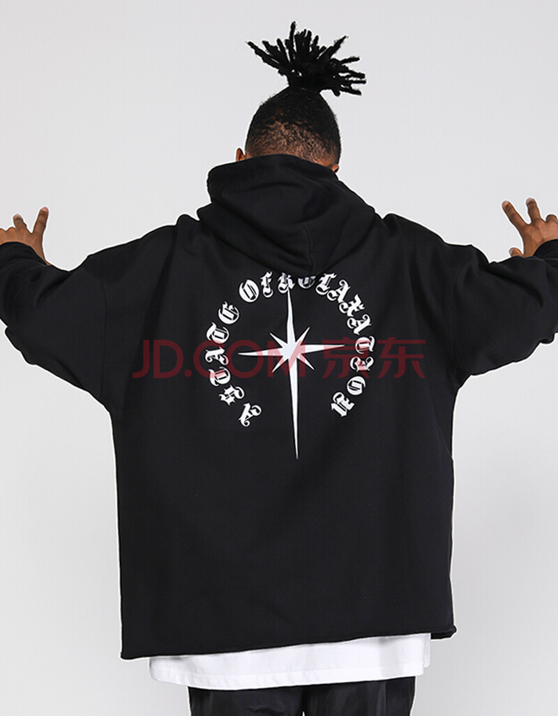 play tyo梵文圆环十字星连帽卫衣男字母潮牌宽松帽衫高街落肩情侣帽衫