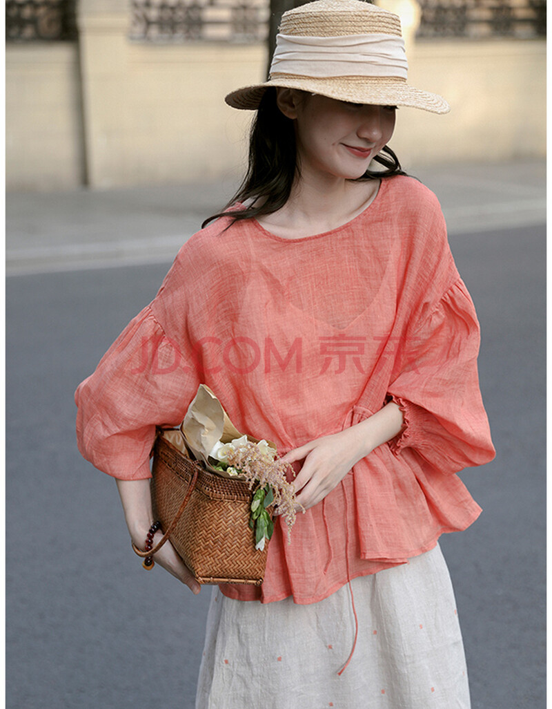 预售 柳思 定染显白色 精织天丝苎麻防shai罩衫可然2021新款夏t恤女