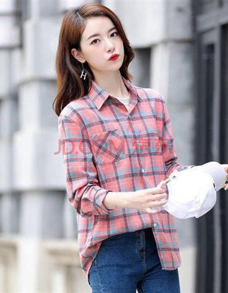 2021新款格子衬衫女长袖磨毛上衣复古衬衣宽松外套韩版打底衫 7036