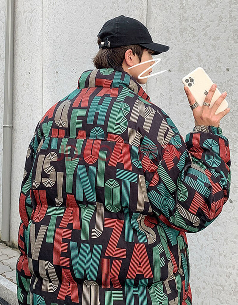 【反季巨惠】高品质浪莎品牌外套男潮ins冬季港风彩虹字母短款棉衣