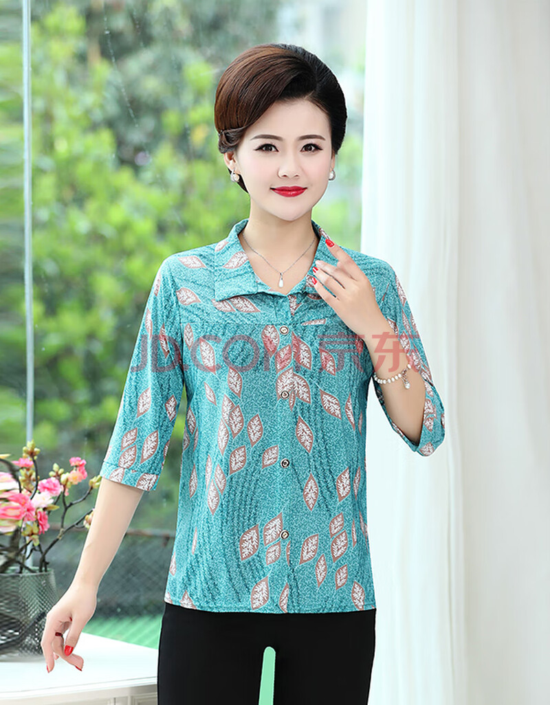 中袖t恤50岁中年洋气冰丝服女式显瘦减龄女士上衣妈妈装汗衫优雅小衫