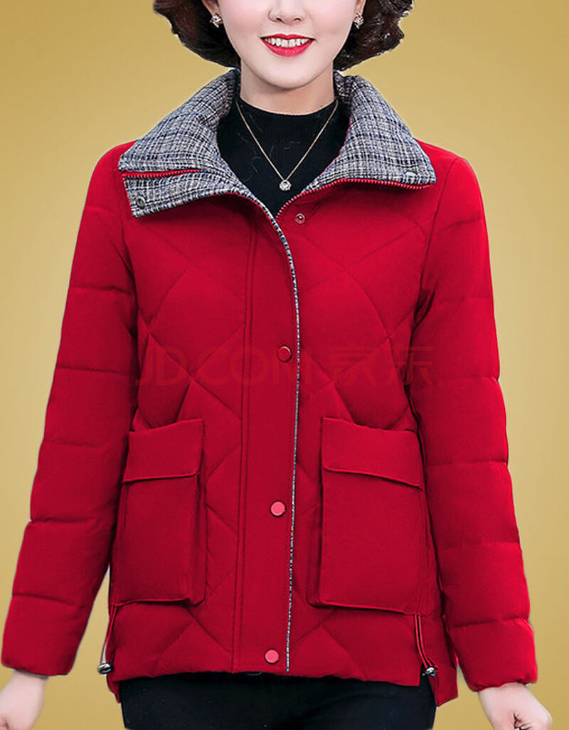 妈妈冬装2012新款外套棉服短款中年女小棉袄人秋冬加厚棉衣 红色 m