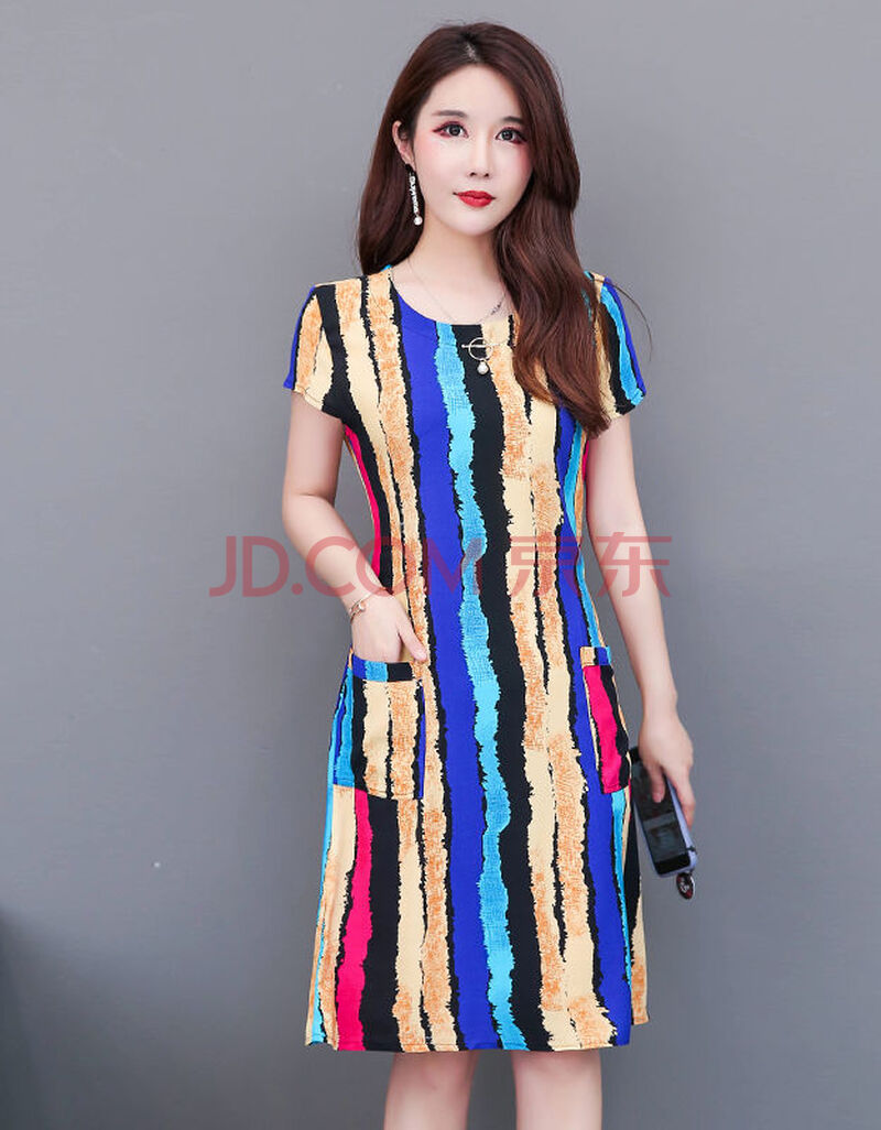 有口袋2019中年妈妈夏装棉绸连衣裙中长款裙子中老年夏季长裙 3号 4xl