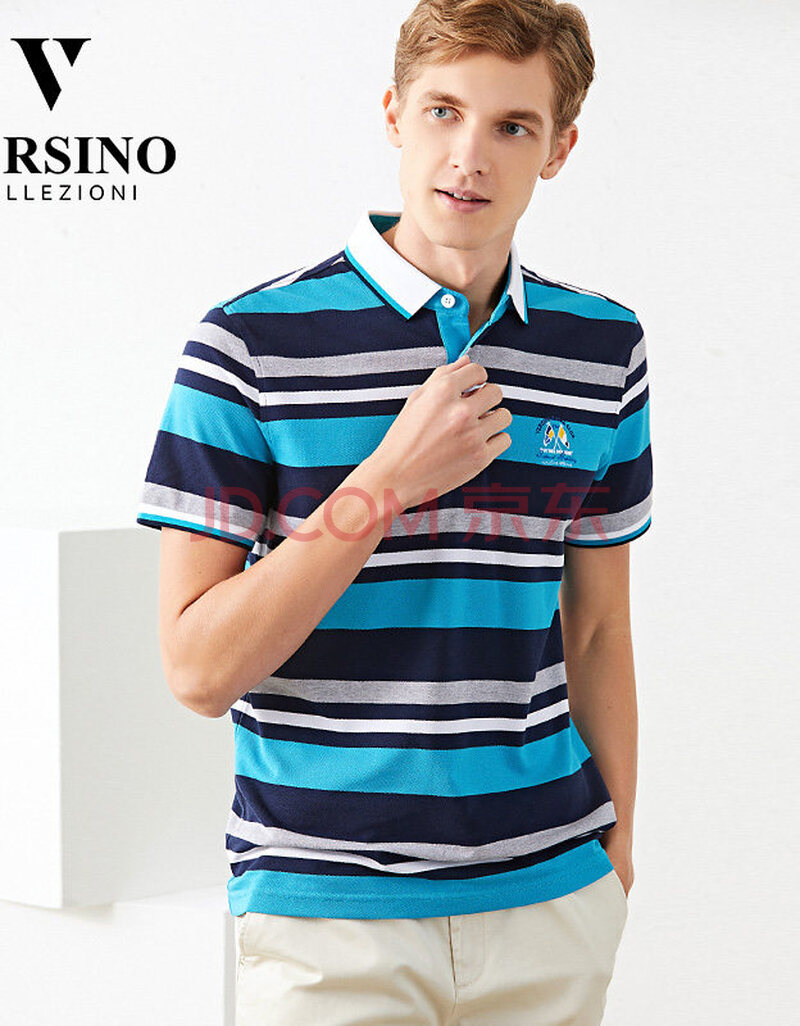 versino/梵思诺2019新款男装商务休闲刺绣t恤翻领polo衫男短袖夏 52b