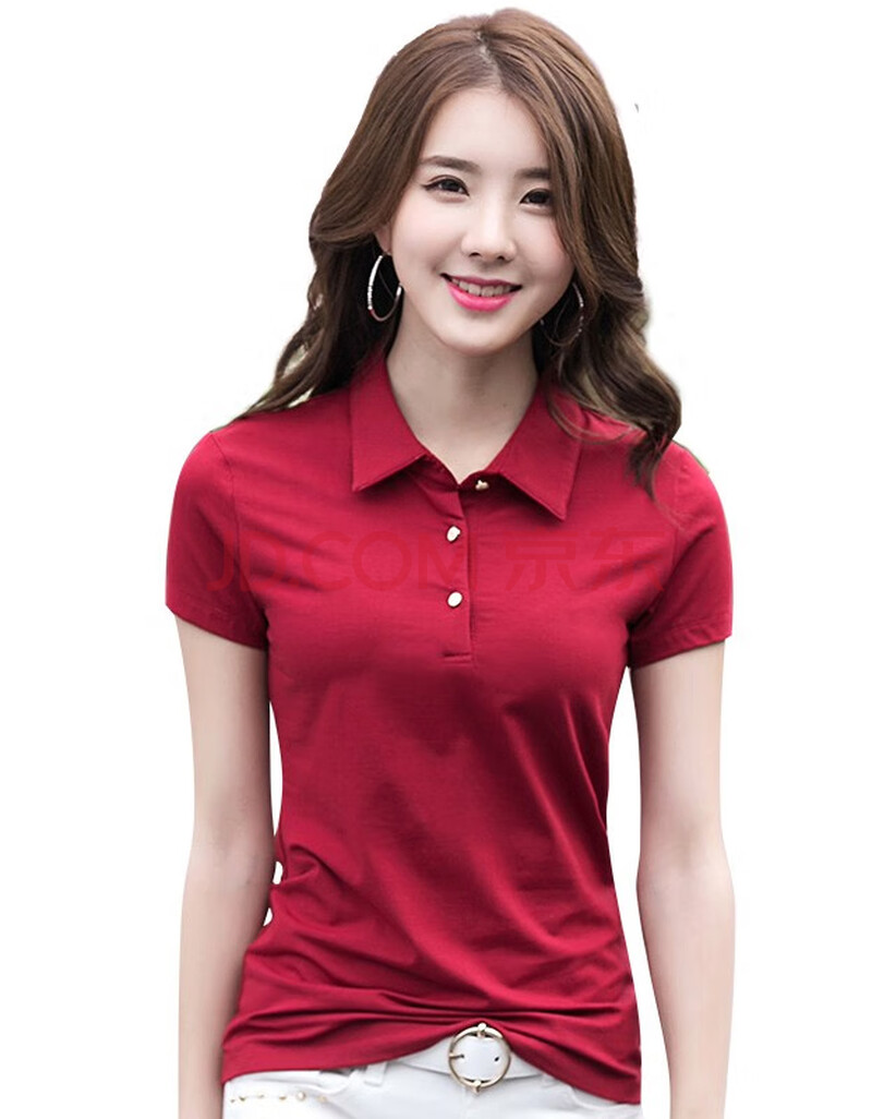 韩版净色成熟气质夏季带衣领的t恤女短袖纯棉质热天衣服女装新款显