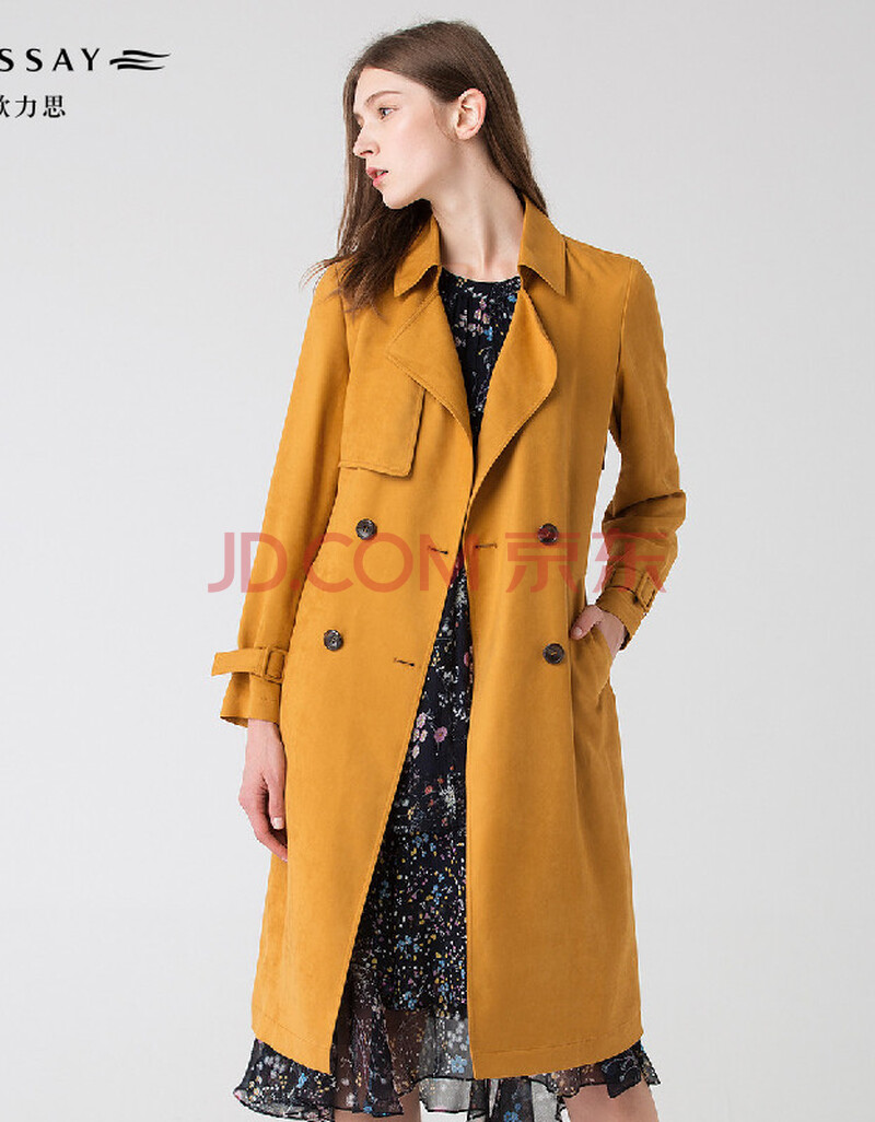 歌力思ellassay 气质中长款风衣外套秋冬女 枫叶黄 m