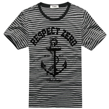 零号男 海洋风条纹船锚印花潮tee bfb0311 黑色 l【图片 价格 品牌