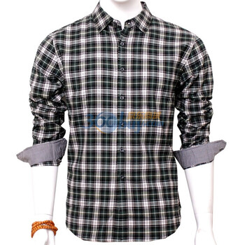 腾迪米斯 男装长袖时尚休闲格子衬衫10231004 绿小格子 40/l