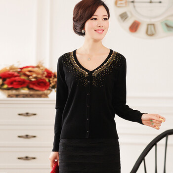 丝柏舍 2013春季新款热卖通勤时尚百搭镶钻v领针织羊毛开衫007725