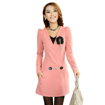 碧优妮春装女款针织修身连衣裙009313 粉色 xl