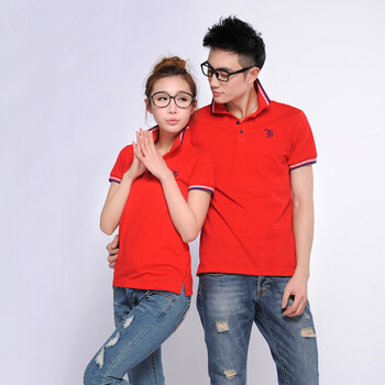 星崎舞 2013新款韩版翻领条纹男女个性情侣装短袖byl305 大红色 l