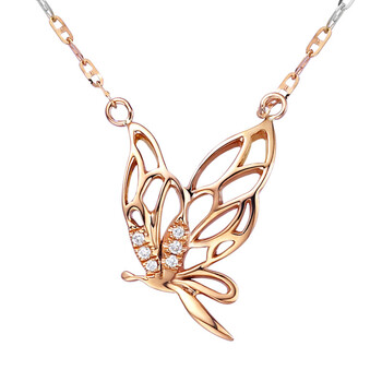 钻石小鸟zbird 蝴蝶飞-彩18k金钻石总重1分钻石项链套链吊坠钻坠