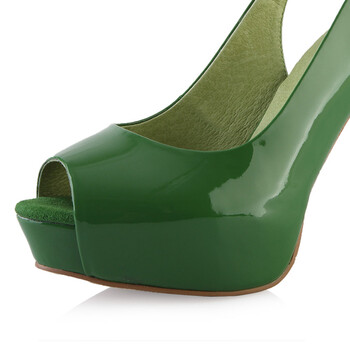 柯玛妮克牛皮鱼嘴女鞋子 优雅漆皮防水台高跟凉鞋k39401 绿色 34