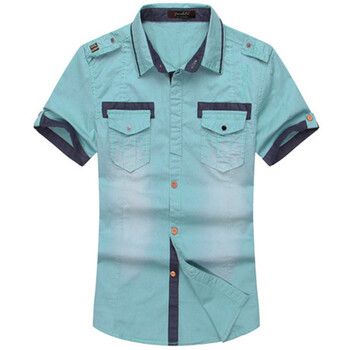 2013夏季新品男士衬衫 百搭休闲韩版修身翻领短袖衬衫 m-1383 军兰色