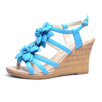 花朵甜美糖果色女士凉鞋坡跟072k211155 天兰 38图片 - 京东手机版